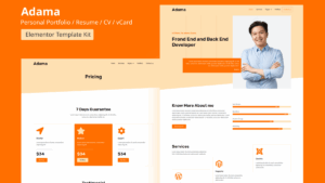 Adama - Personal Portfolio & Resume Elementor Template Kit