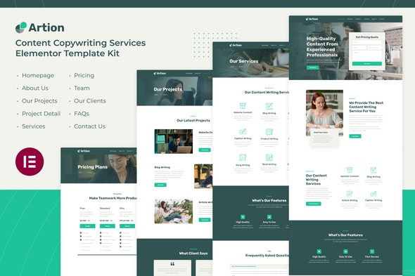 Artion - Content Copywriting Services Elementor Template Kit