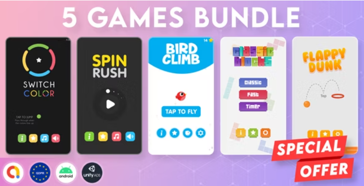 BUNDLE 5 GAMES | Admob + GDPR + Unity (26 September 2022)