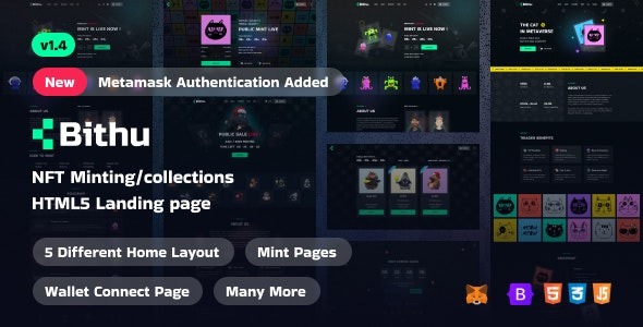 Bithu v1.4 NFT Minting/Collection Landing Page HTML5 Template
