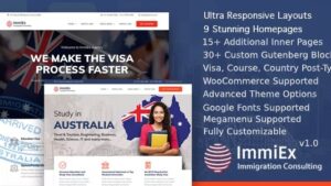 ImmiEx v1.6.3 Immigration law, Visa services support, Migration Agent Consulting WordPress Business Theme