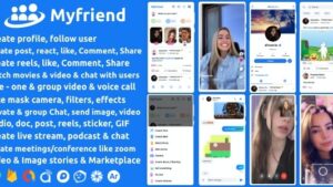 Myfriend v3.1 Friend Chat Post Tiktok Follow Radio Group ecommerce Zoom Live clone social network app