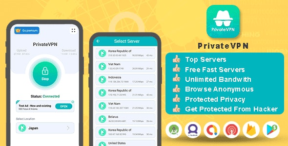 Private VPN App v1.0 Free VPN Server - Paid VPN Servers - Admob Facebook Ads - Fast VPN & Secure VPN
