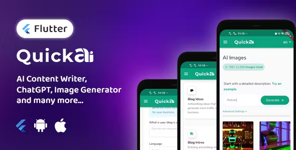 QuickAI v2.0 AI Content Writer, Image Generator, ChatGPT Flutter APP