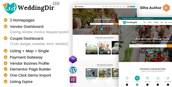 WeddingDir v1.1.8 + Addons - Directory Listing WordPress Theme