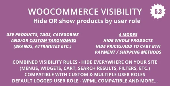 WooCommerce Hide Products, Categories, Prices, Payment and Shipping by User Role v5.4 - 按用户角色隐藏WooCommerce产品、分类、价格、支付和配送的插件