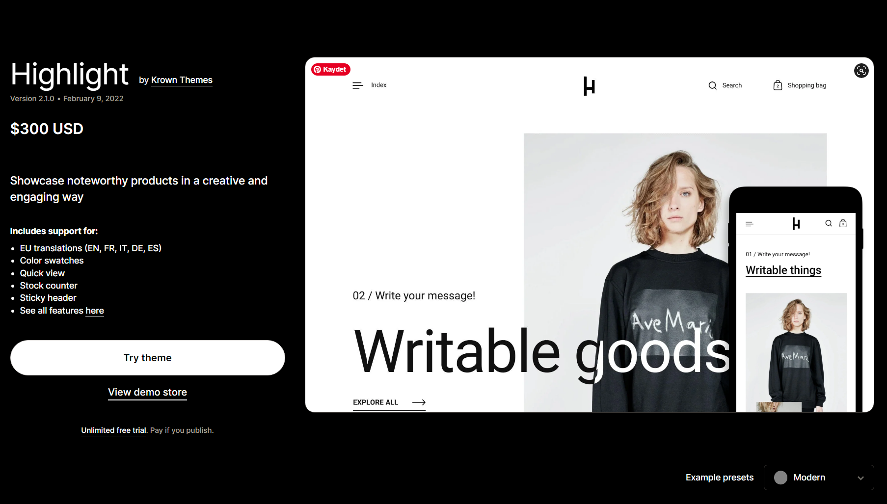 Highlight Shopify Theme v2.1.0