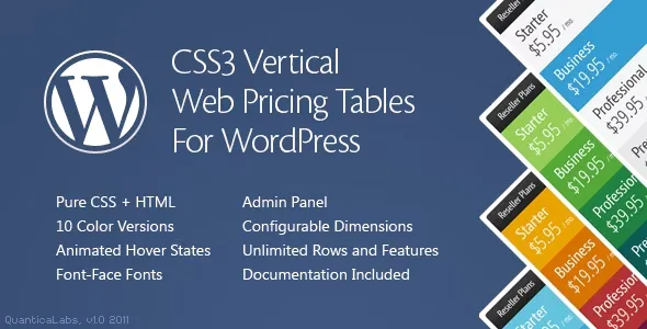 CSS3 Vertical Web Pricing Tables For WordPress v.1.9 - WordPress垂直网页价格表格插件