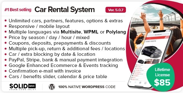 (v5.0.7) Car Rental System (Native WordPress Plugin)