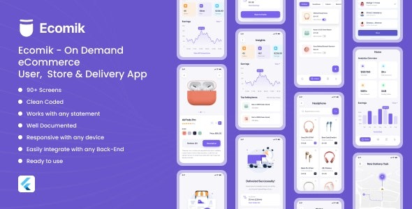 Ecomik (v1.0) Ecommerce Flutter App Template for User, Store and Delivery