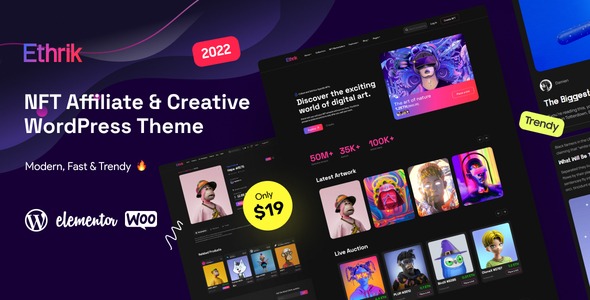 Ethrik (v2.2) Creative & NFT Affiliate WordPress Theme