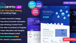 ICO Crypto (v2.1.0) Bitcoin & Cryptocurrency ICO Landing Page HTML Template + User Dashboard