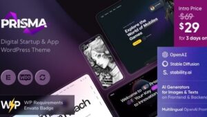Prisma (v1.10) Digital Startup & App WordPress Theme + AI