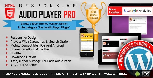 Responsive HTML5 Audio Player PRO (v3.6) WordPress Plugin