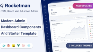 Rocketman (13 Feb, 2024) - Tailwind CSS React 18+, Vuejs 3, HTML & Laravel 9 Admin Dashboard Template