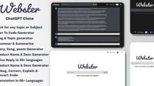 Ai Webster (v1.0.0) ChatGPT 4 & 3.5 Clone Ai Image Ai Content Generators Ai Chatbots Code Q&A Grammar SEO