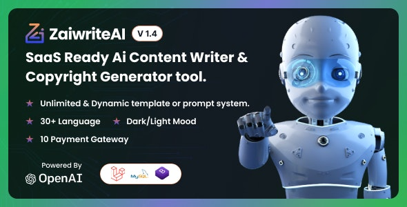 ZaiwriteAI (v2.0) Ai Content Writer & Copyright Generator tool With SAAS.