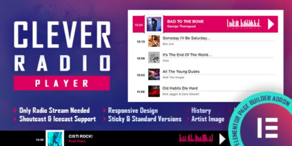 CLEVER (v2.5) HTML5 Radio Player With History - Shoutcast and Icecast - Elementor Widget Addon