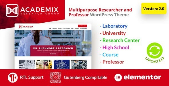 Academix v.2.0.1 Multipurpose Education, Researcher and Professor WordPress Theme