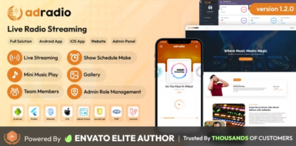 Fixed* AdRadio (v1.2.0) Live Radio Streaming Website and Apps with Admin Panel 