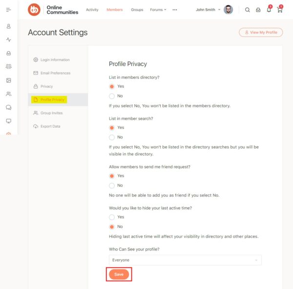 BuddyPress Profile Visibility Manager v1.2.1