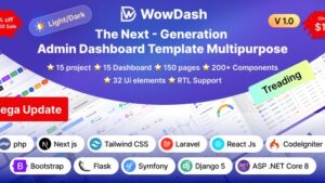 WowDash v1.0 - Tailwind, Bootstrap, React, Next, Node JS, Django, Php, Laravel ASP.net Admin Dashboard